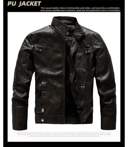 Coat Male vintage Casual Motor Biker Faux Leather Jacket Men Motorcycle Slim Fleece Jackets Autumn Winter Fashion Leather Jacket