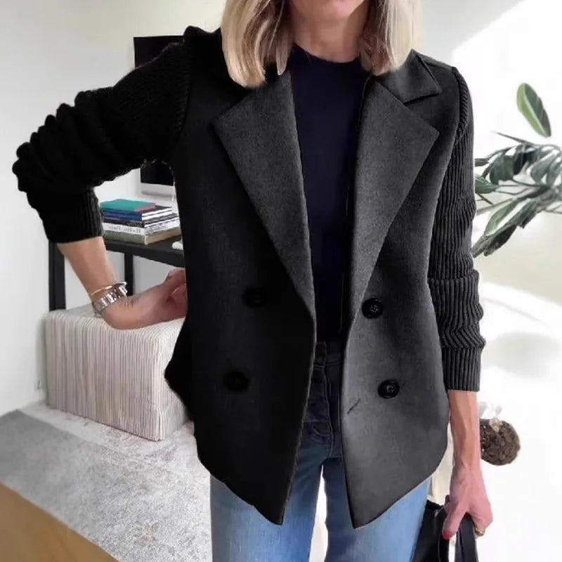 2025 Loungewear Jacket Women Spring Autumn Turn-Down Collar Simple Solid Patchwork Outerwear Long Sleeve Elegant Coat Streetwear
