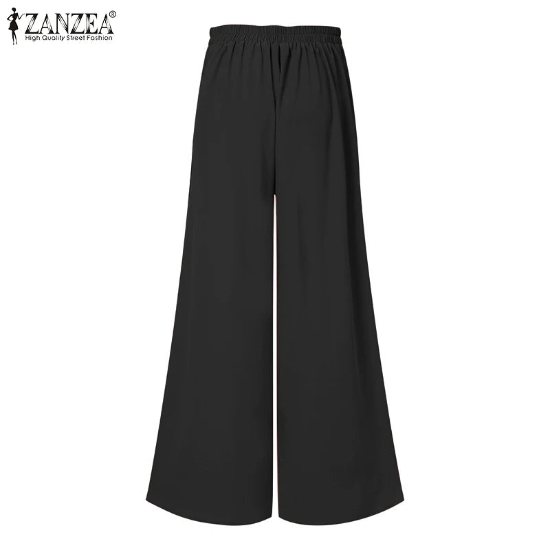 2025 Autumn Casual Suit Pants ZANZEA Elegant OL Women Wide Leg Pant Capris Solid Trouser Oversized High Waist Pantalon Palazzo