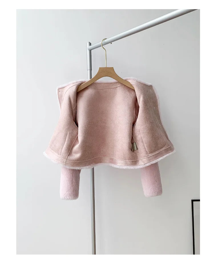 Woman Genuine Sheepskin Jackets Coat Female Winter Shearling Coats Real Lamb Fur O-neck Natural  Outewear  Overcoat G152