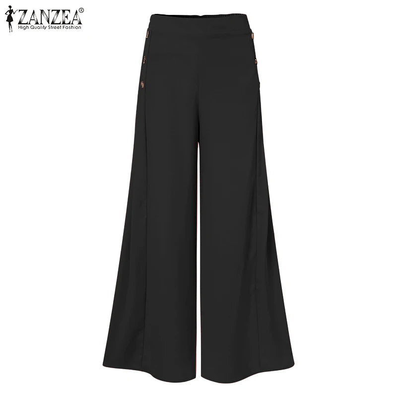 2025 Autumn Casual Suit Pants ZANZEA Elegant OL Women Wide Leg Pant Capris Solid Trouser Oversized High Waist Pantalon Palazzo