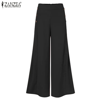 2025 Autumn Casual Suit Pants ZANZEA Elegant OL Women Wide Leg Pant Capris Solid Trouser Oversized High Waist Pantalon Palazzo