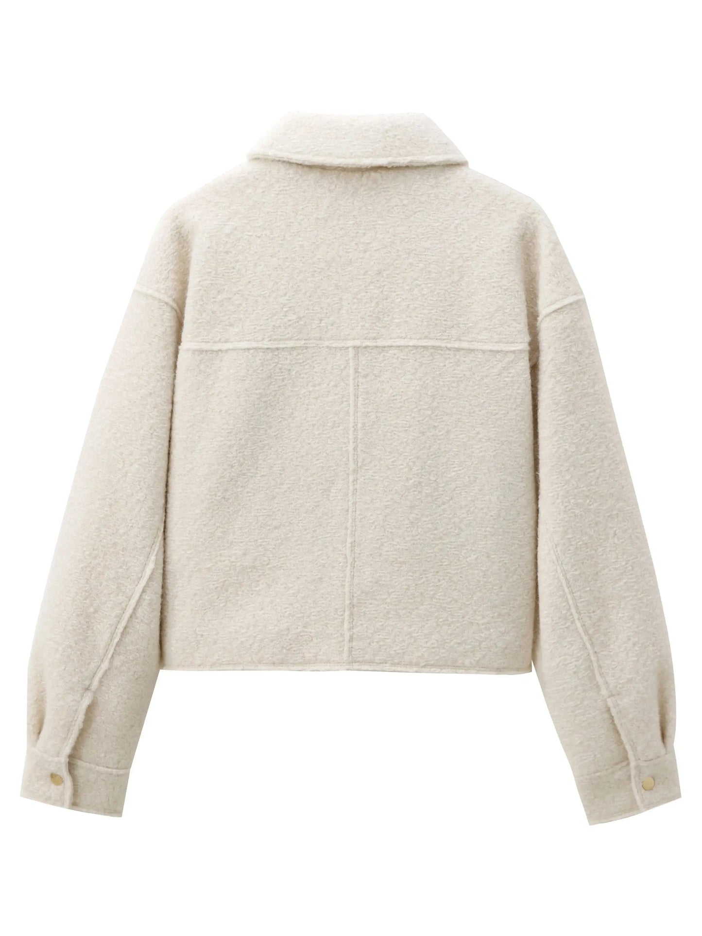 XNWMNZ 2024 Women's Fashion Autumn/Winter crop jacket Women Retro lapel neck long sleeve flaps patch pockets zipper female coat