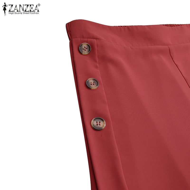 2025 Autumn Casual Suit Pants ZANZEA Elegant OL Women Wide Leg Pant Capris Solid Trouser Oversized High Waist Pantalon Palazzo