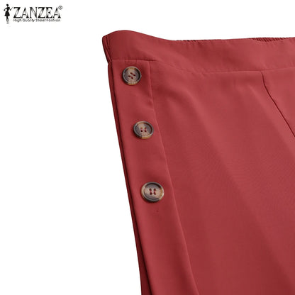 2025 Autumn Casual Suit Pants ZANZEA Elegant OL Women Wide Leg Pant Capris Solid Trouser Oversized High Waist Pantalon Palazzo