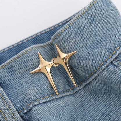 Trendy Cross Star Waist Buckle Adjustable Detachable Pants Clips Waist Tightener Nail-free Metal Button Snaps For Jeans Decor