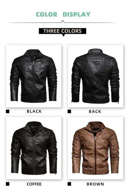 Coat Male vintage Casual Motor Biker Faux Leather Jacket Men Motorcycle Slim Fleece Jackets Autumn Winter Fashion Leather Jacket