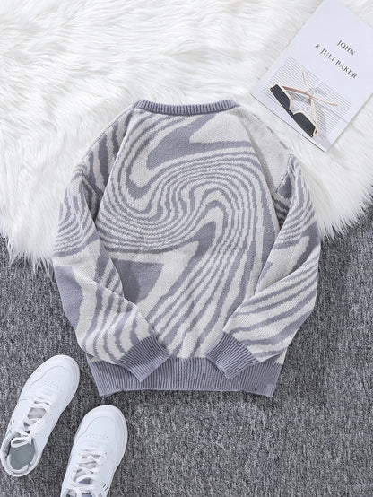 New Popular Autumn and Winter Maze Jacquard Pattern Pullover Sweater Casual Round Neck Contrast Color Knitted Men's Pullover
