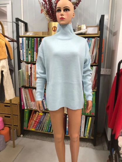 Original Light Luxury O-neck Knit Sweater Autumn And Winter Women's Elegant Loose Mock Neck Solid Color Warm Outerwear Sweater