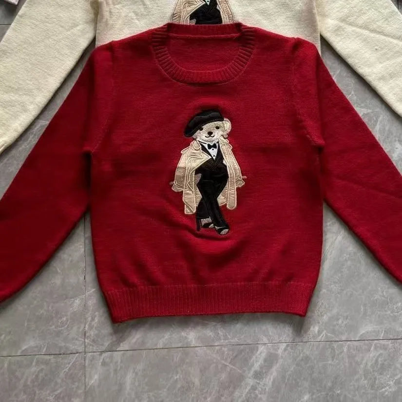 New Arrival European Elegant Bear Design Ladies Knit Sweater Pullover Knitted Tops Knitwear Women Clothes Jumper