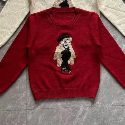 New Arrival European Elegant Bear Design Ladies Knit Sweater Pullover Knitted Tops Knitwear Women Clothes Jumper