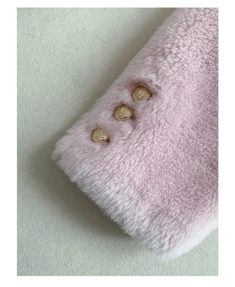 Woman Genuine Sheepskin Jackets Coat Female Winter Shearling Coats Real Lamb Fur O-neck Natural  Outewear  Overcoat G152
