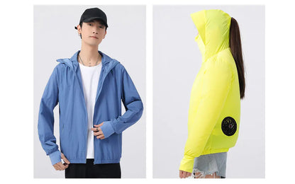 Summer Sunscreen Hooded Fan Clothes Cooling Vest Men Air Conditioning Clothes Women Fan Jacket Cycling Cooling Clothes To Hiking