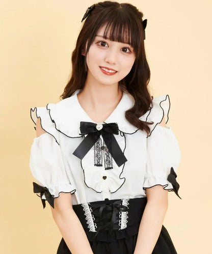 Sweet Lolita Fashion All Match Blouses Women Japanese Summer Y2k Aesthetic Ruffled Bow Shirts Girly Kawaii Patchwork Tops Blusas