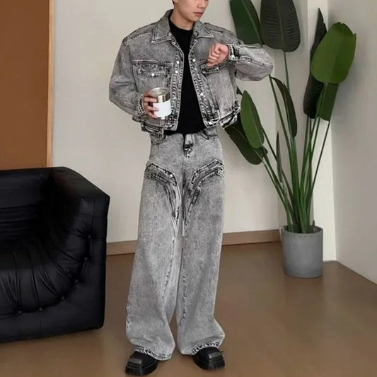 American High-end Jeans Men Women Korean Streetwear Loose 2025 New Spring Autumn Wide-leg Pants Aesthetic Preppy Chic Denim Coat