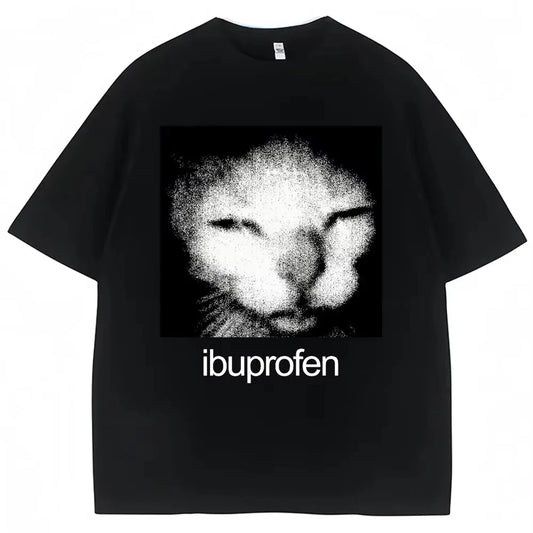 2026 Vintage Funny Ibuprofen Cat Meme Graphic Tees Men Women Humor Fashion T Shirts Oversized Casual Streetwear T-shirt Y2K Tops