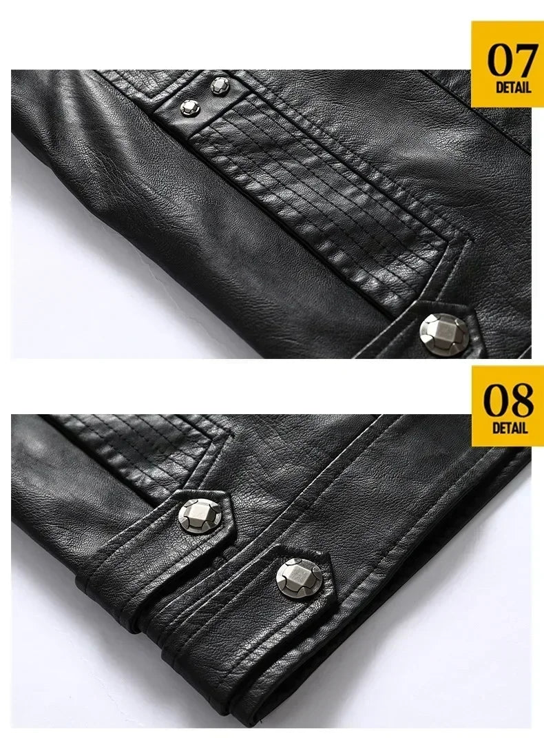 Coat Male vintage Casual Motor Biker Faux Leather Jacket Men Motorcycle Slim Fleece Jackets Autumn Winter Fashion Leather Jacket