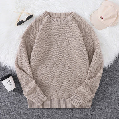 New Japanese-Style Round-Neck Couple's Sweater, Plain Knit, Casual Versatile Trendy Men's Long-Sleeve Sweater Top