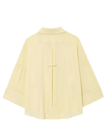 HH 2025 Casual Women Soild Linen Loose Shirt Summer Female Lapel Collar Long Sleeve Oversized Office Wear Lady Blouse