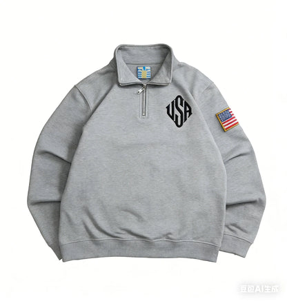 Y2K Fashionable Loose Jacket Exquisite USA Embroidered Short Zipper Men's Clothing Casual Hoodies Retro Unisex Cotton StreetWear