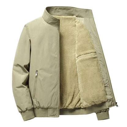 BROWON Winter Clothes Men Jacket Business Casual Solid Thick Fleece Jacket for Men Stand Collar Oversized 8xl Outerwear Coats