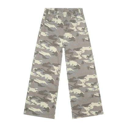 IEFB Vintage Camouflage Men's Jeans Fashion Washed Casual Wide Leg Denim Pants Autumn Winter Loose Male Trousers Old Blue 9C354