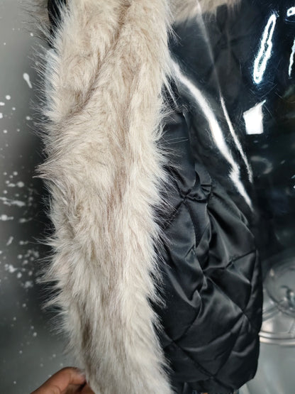 PFNW Menswear Thickened Denim Quilted Padded Jackets Autumn Winter Trend 2024 New Oversized Fur Collar Hooded Cotton-padded Coat