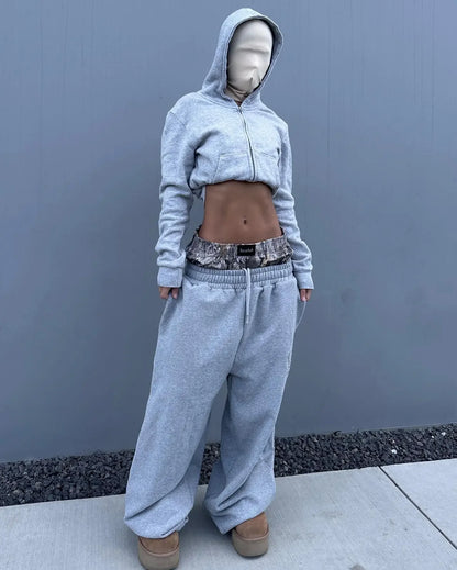 Men's Y2K Retro Sports Pants Double Cuffs Embroidered Camouflage Pattern Unisex Loose Pants Wide Leg Pants Trendy Casual Street