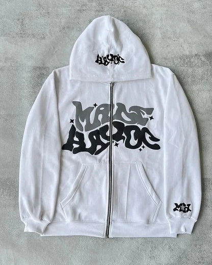 Retro Star and Letter Printed Zipper Hoodies 2025 Spring Autumn Harajuku Y2K Women and Men Fashion Hip Hop Long Sleeve Hooded
