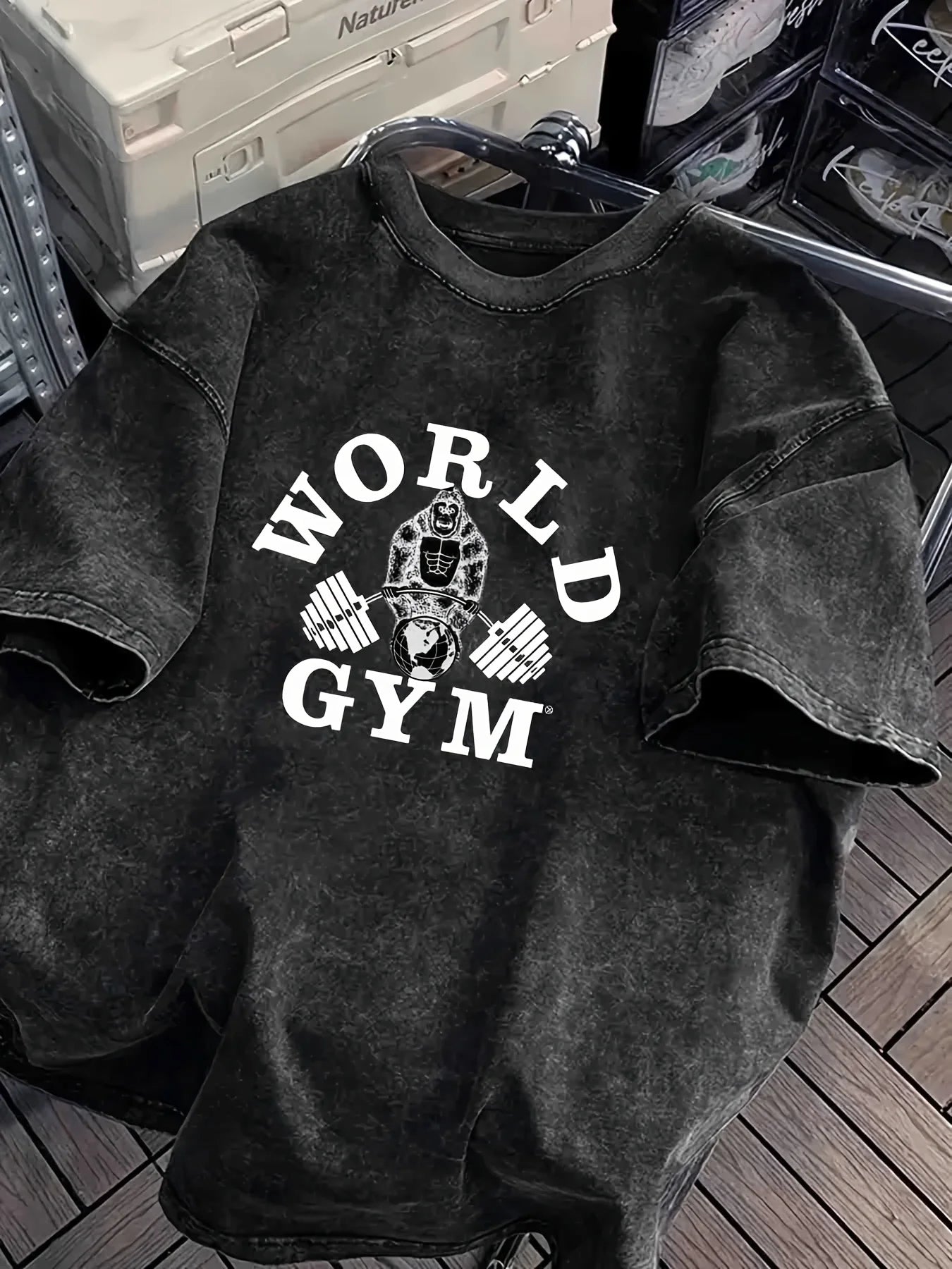 Washed Trendy Retro Gym Print 100% Cotton Men Women T-shirt Summer Autumn Daily Outdoor Sports Casual Loose Street Short Sleeve