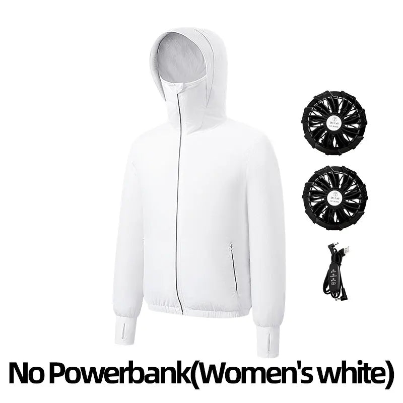 Summer Sunscreen Hooded Fan Clothes Cooling Vest Men Air Conditioning Clothes Women Fan Jacket Cycling Cooling Clothes To Hiking
