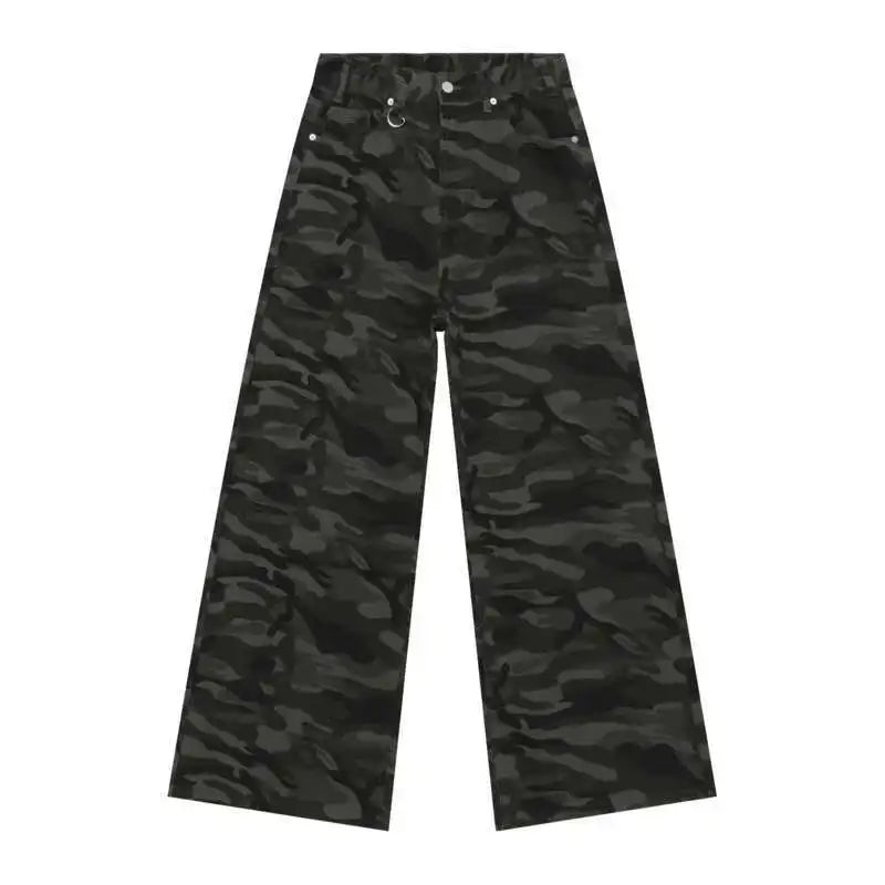 IEFB Vintage Camouflage Men's Jeans Fashion Washed Casual Wide Leg Denim Pants Autumn Winter Loose Male Trousers Old Blue 9C354