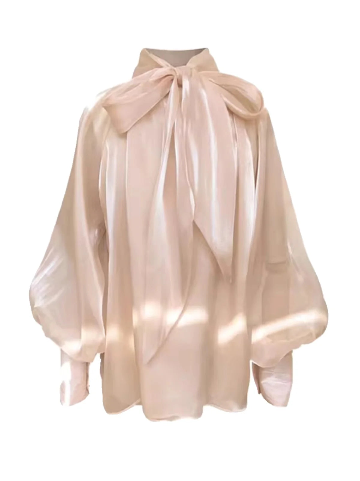 Ele Women's irt Design Spring Season Sa  Knot Chiffon Lantern Sve Top French Sle Loose Fit Long Sve