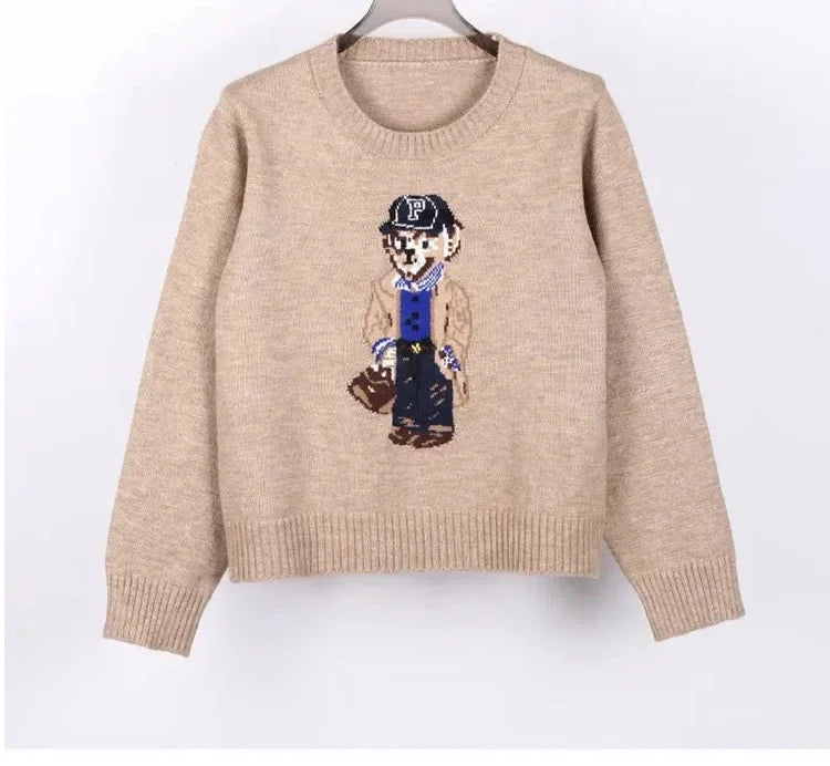 Crochet Bear Knit Sweater Pullover Women Jacquard Knitwear 2026 Autumn Winter Tops Coat Luxury Designer Brand Women Clothin