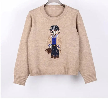 Crochet Bear Knit Sweater Pullover Women Jacquard Knitwear 2026 Autumn Winter Tops Coat Luxury Designer Brand Women Clothin