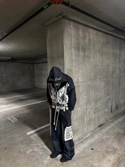 Winter fashion street printed pants, sweatpants, loose drawstring, hot brick trendy sweatshirt set for men and women