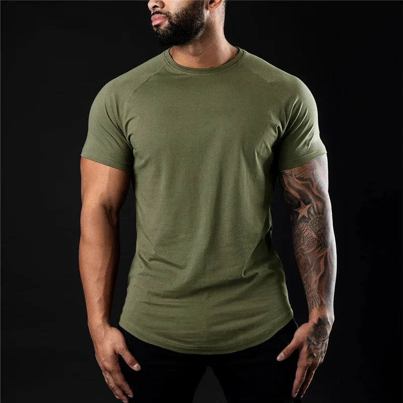 Men Cotton Gym t-Shirt Short Sleeve t-Shirts Male Round Neck Casual Tops Slim Fit t Shirt Breathable Soild Tee Shirt Man Clothes
