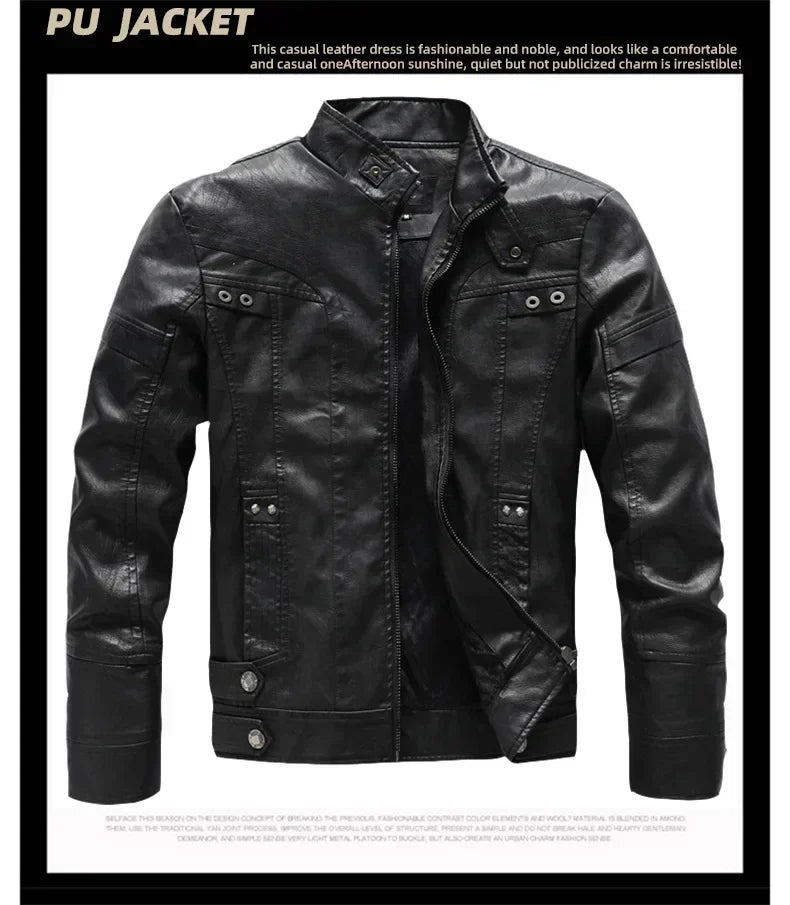Coat Male vintage Casual Motor Biker Faux Leather Jacket Men Motorcycle Slim Fleece Jackets Autumn Winter Fashion Leather Jacket