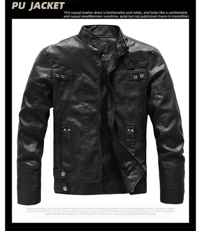 Coat Male vintage Casual Motor Biker Faux Leather Jacket Men Motorcycle Slim Fleece Jackets Autumn Winter Fashion Leather Jacket
