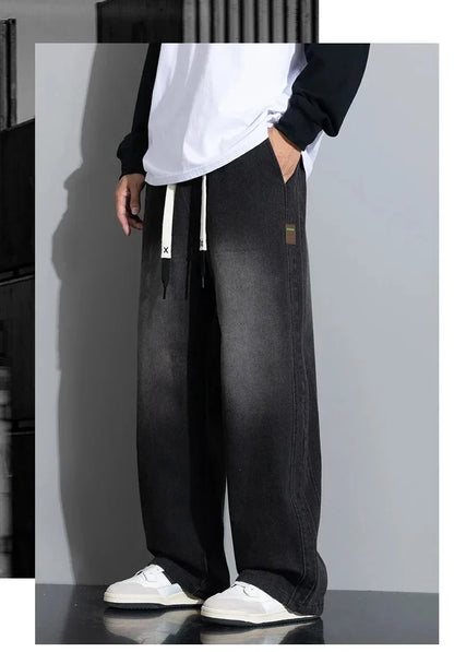 8XL New Wide Leg Washing Jean Pants Men Trousers Neutral Solid Color Loose Casual Straight Outdoor Fashion Plus Size Pants