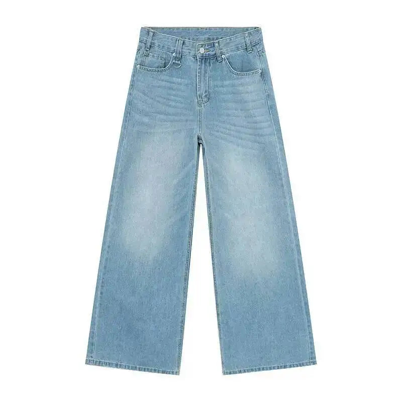 IEFB Summer Men's Denim Pants Old Blue Washed Male Jeans Straight Casual Menwear Loose Wide Leg Trousers New Fashion 9C354