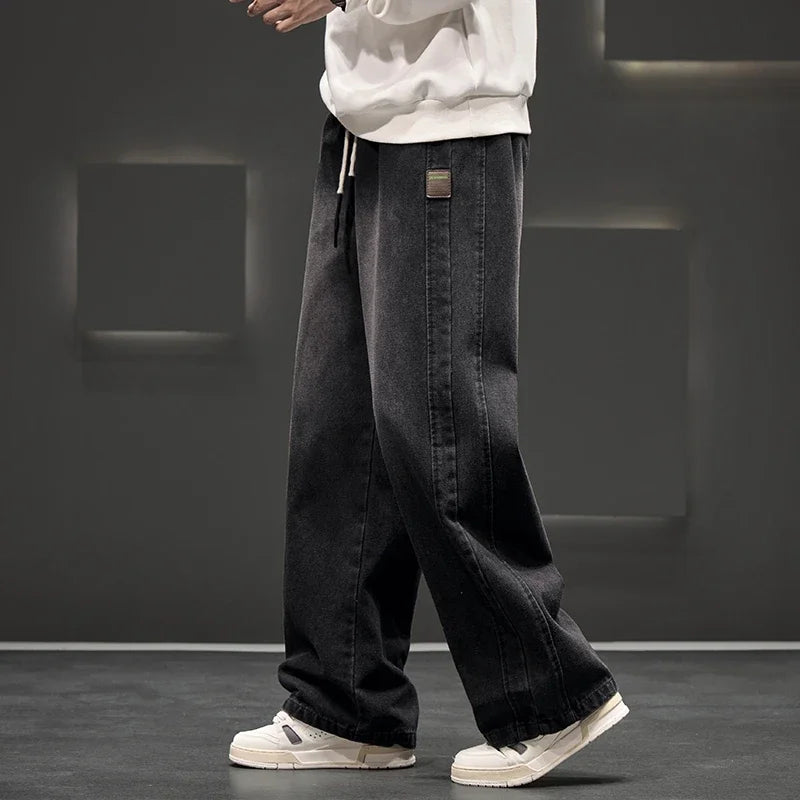 8XL New Wide Leg Washing Jean Pants Men Trousers Neutral Solid Color Loose Casual Straight Outdoor Fashion Plus Size Pants