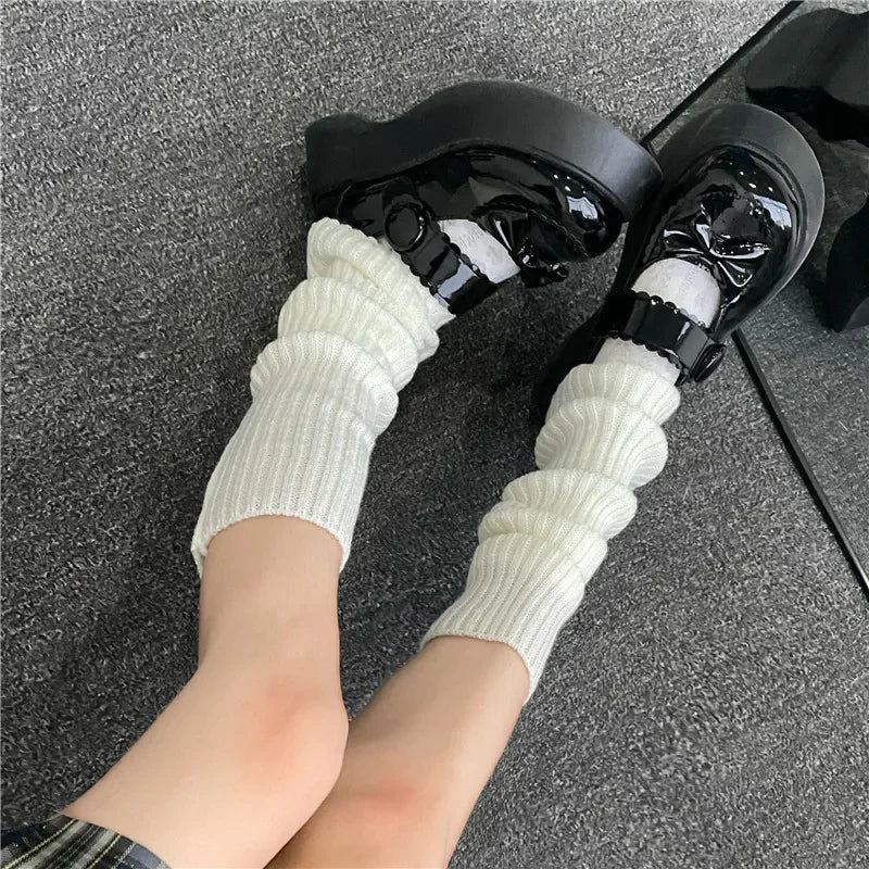 42/52/72cm Leg Warmers Lolita Socks Y2K Knitted Warm Foot Cover White Black Warmer Lady Autumn Winter Crochet Sock Boot Cuffs