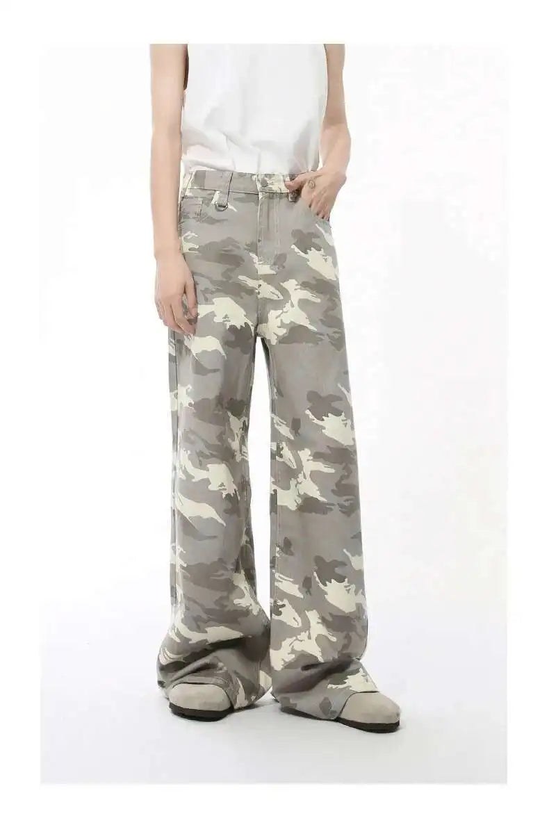IEFB High Street Men's Denim Pants Camouflage Casaul Straight Bottom Simple Wide Leg Loose Trousers Spring Stylish 2026 9C354