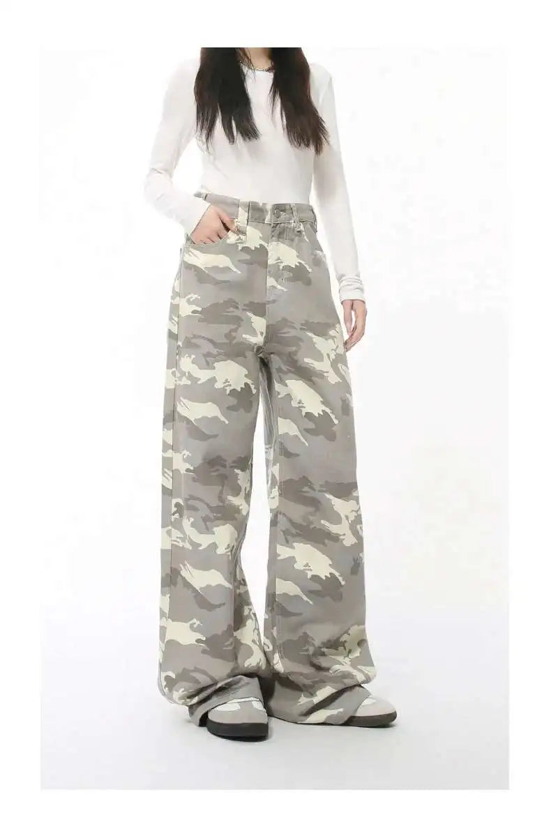IEFB High Street Men's Denim Pants Camouflage Casaul Straight Bottom Simple Wide Leg Loose Trousers Spring Stylish 2026 9C354