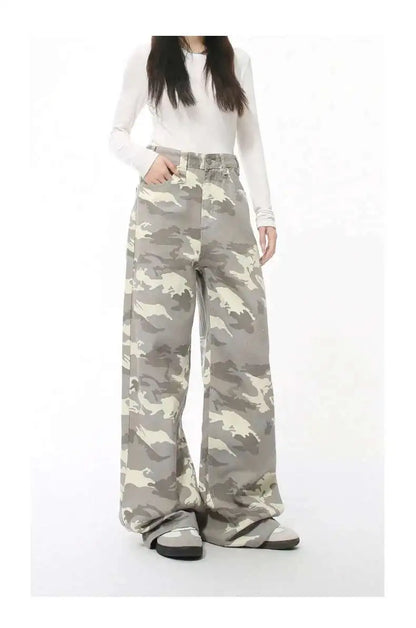 IEFB High Street Men's Denim Pants Camouflage Casaul Straight Bottom Simple Wide Leg Loose Trousers Spring Stylish 2026 9C354