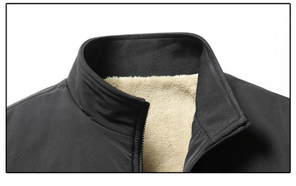 BROWON Winter Clothes Men Jacket Business Casual Solid Thick Fleece Jacket for Men Stand Collar Oversized 8xl Outerwear Coats