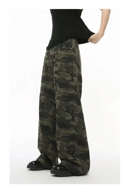 IEFB Vintage Camouflage Men's Jeans Fashion Washed Casual Wide Leg Denim Pants Autumn Winter Loose Male Trousers Old Blue 9C354