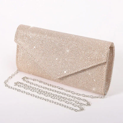 Glitter Envelope Handbag Women Silver Shiny Chain Shoulder Bag Ladies Mini Crossbody Flap Fashion Small Dress Day Clutch