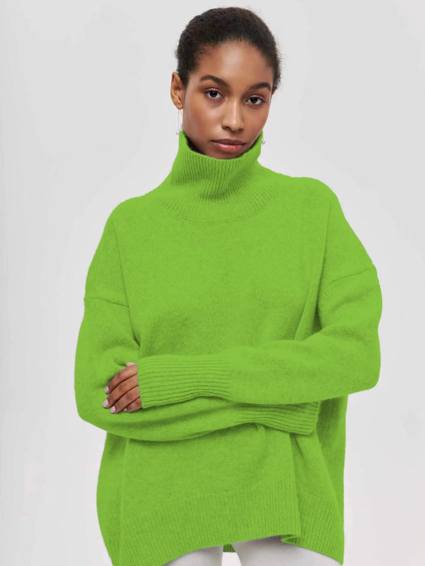 Original Light Luxury O-neck Knit Sweater Autumn And Winter Women's Elegant Loose Mock Neck Solid Color Warm Outerwear Sweater